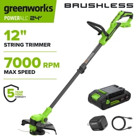 Greenworks PowerAll 24V Brushless 12" String Trimmer, with 3.0 Ah USB-C Battery, 30W USB-C Charger and Cable, ST1222A1