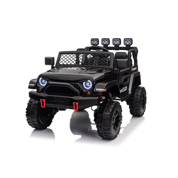 24V Two-Seat Kids Ride On Jeep with 4WD Motors, Remote Control, EVA Wheels and Music, Black