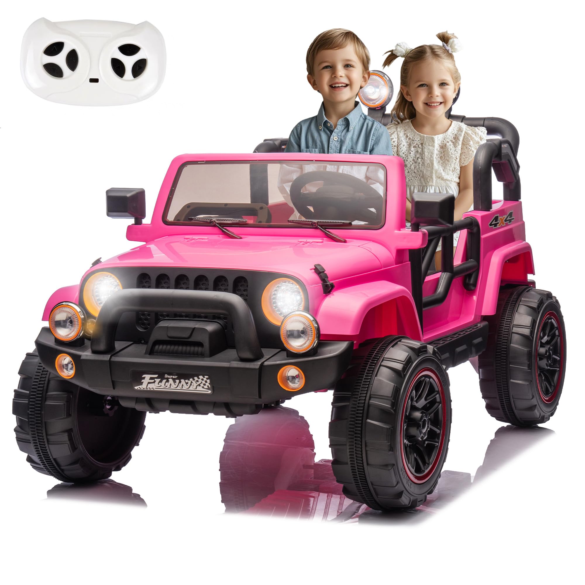 24V Two Seater Kids Ride On Car W/Parents Control, XL Electric Jeep Vehicle Toy w/20 Inch Wide Seat, Trunk Storage, Rear Suspension, LED Light, Buletooth & Music - Pink