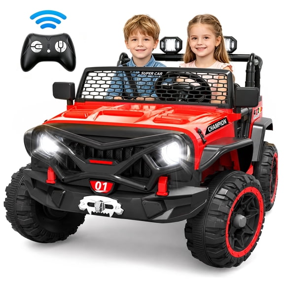 24V 2 Seater Ride on Toys for Kids, Powered Ride on Car with Remote Control, 4 Wheel Suspension, Bluetooth, Music, LED, Dual 200W Motors, Soft Start, Electric Car for Big Kids Girls Boys 3-8, Red
