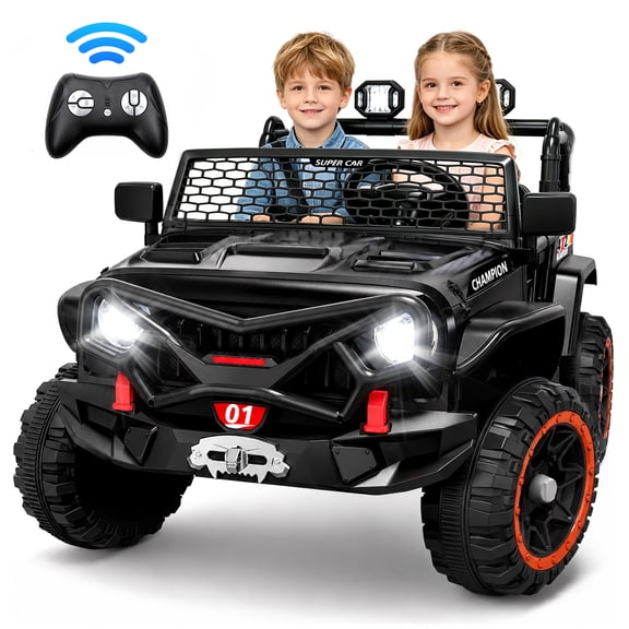 24V 2 Seater Ride on Toys for Kids, Powered Ride on Car with Remote Control, 4 Wheel Suspension, Bluetooth, Music, LED, Dual 200W Motors, Soft Start, Electric Car for Big Kids Girls Boys 3-8, Black