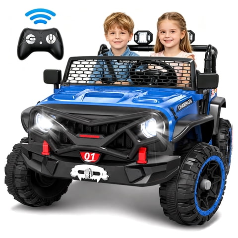 24V 2 Seater Ride on Toys for Kids, Powered Ride on Car with Remote Control, 4 Wheel Suspension, Bluetooth, Music, LED, Dual 200W Motors, Soft Start, Electric Car for Big Kids Girls Boys 3-8, Blue