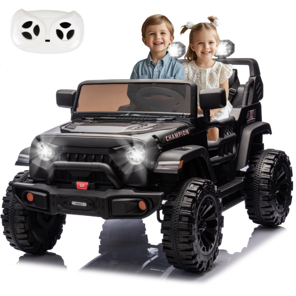 24V Two-Seater Ride on Jeep for Kids, 400W Motor Kids Electric Vehicles Toy W/Parents Control, Four-Wheels Suspension, Music, Bluetooth, USB, Headlights, Speed 1.86-4.35MPH - Black