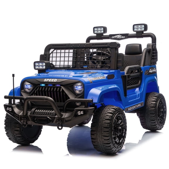 24V Two-seater Ride On Electric Truck Car with Remote Control and Speed Adjustable, Ride On Toy with LED Headlights, Build-in Music, Four-wheel Suspension, Electric Toy Car for Aged 3-8, Blue