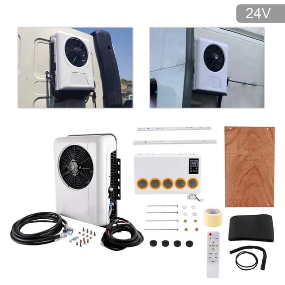 24V Universal Air Conditioner Kit for Truck Bus RV, 10238BTU Portable Electric Split A/C Unit for Caravan Truck Cab Cooling White (Come in 2 Packages)