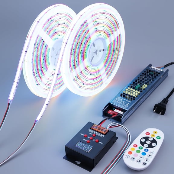 24V WS2811 RGB+IC COB LED Strip Lights 65.6ft (2 Rolls of 32.8ft), Chasing LED Light Strip with 338 Remote Controller Models and Power for Bedroom, Living Room, Gaming, Parties