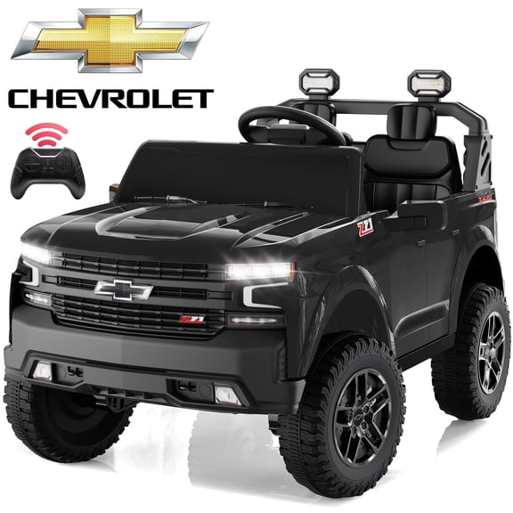 iYofe 24V Ride on Cars for Kids, Chevrolet Silverado 2 Seat Battery Powered Ride on Toys with Remote Control, 4 Wheels Suspension, LED Light, MP3 Player, Electric Car for Kids Boys Girls Gifts, Black