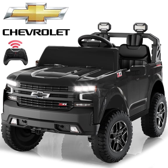 iYofe 24V 2 Seater Licensed Chevrolet Silverado Powered Ride on Truck, Kids Electric Car with Remote, 4 Wheels Spring Suspension, Ages 3-8, Black