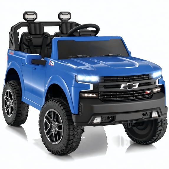 iYofe 24V 2 Seater Licensed Chevrolet Silverado Powered Ride on Truck, Kids Electric Car with Remote, 4 Wheels Spring Suspension, Ages 3-8, Blue