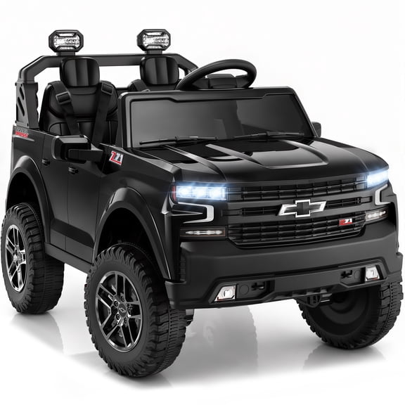iYofe 24V 2 Seater Licensed Chevrolet Silverado Powered Ride on Truck, Kids Electric Car with Remote, 4 Wheels Spring Suspension, Ages 3-8, Black