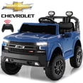 thumbnail image 1 of iYofe 24V 2 Seater Ride On Truck Toy, Licensed Chevrolet Silverado, Ride On Car w/ Remote, 4 Wheel Suspension, Bluetooth, Blue, 1 of 9