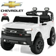 Chevrolet Silverado 24V Ride on Cars, Real 2 Seat Battery Powered Ride on Toys with Remote Control, 4 Wheels Spring Suspension, LED Light, MP3 Player, Electric Car for Kids Boys Girls Gifts, Black
