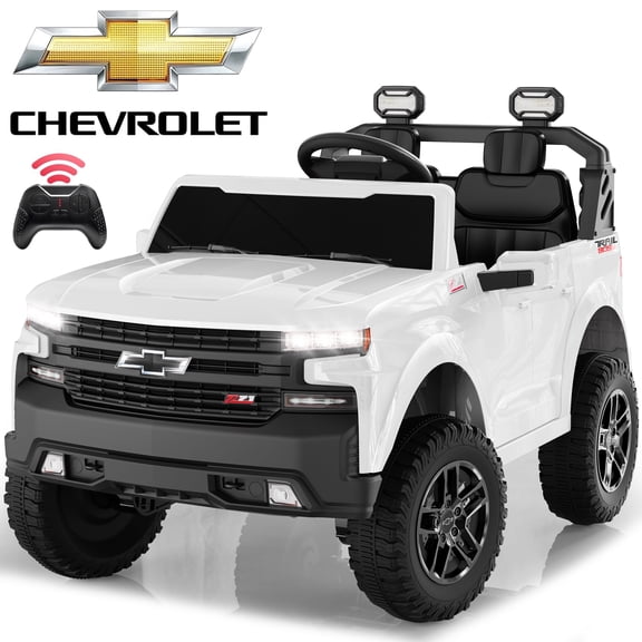 iYofe 24V 2 Seater Ride on Toy, Licensed Chevrolet Silverado, Ride on Truck Car w/ Remote, 4 Wheel Suspension, Bluetooth, White