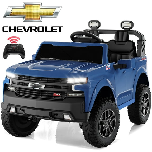 Chevrolet Silverado 24V Ride on Cars, Real 2 Seat Battery Powered Ride on Toys with Remote Control, 4 Wheels Spring Suspension, LED Light, MP3 Player, Electric Car for Kids Boys Girls Gifts, Blue