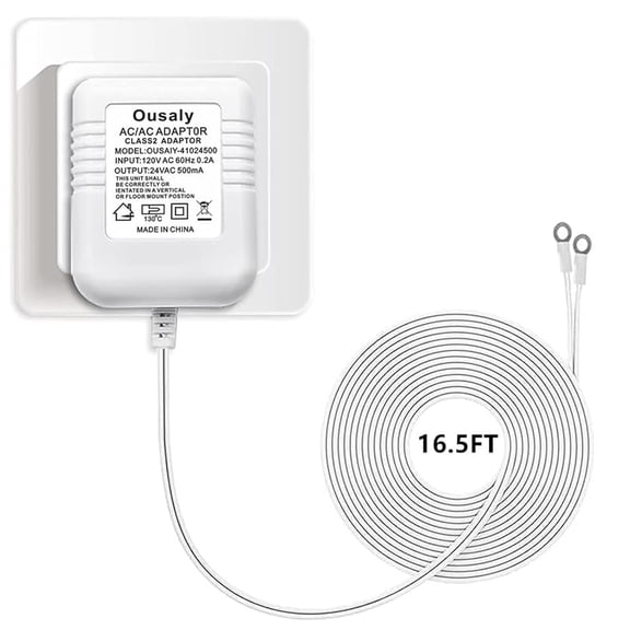 24V500mA Doorbell Power Adapter, 24V Transformer Compatible with Ring Doorbell,Video Doorbell,Nest, Ecobee, Sensi and Honeywell Thermostats, 24 Volt 500mA C-Wired AC Plug in Cord 16.5FT
