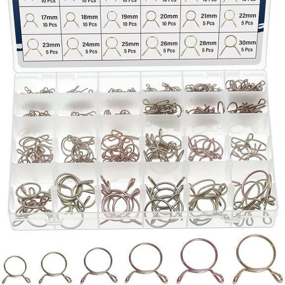 24Values Spring Hose Clamps Set 260 count 5-30MM Spring Clips Clamp Assortment Kit for  Scooter ATV