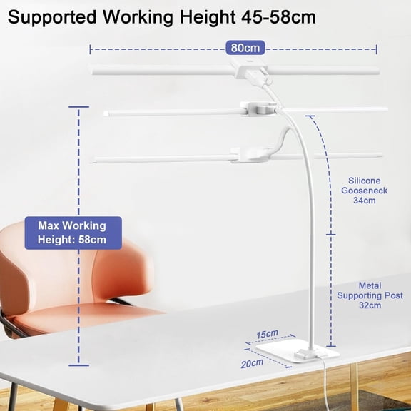 24W 31.5IN Architect Double Head Desk Lamps for Home Office,Dimmable & 6 Color Modes Extra Bright Modern Table lamp with Base,Overhead Computer Lighting for Workbench Monitor