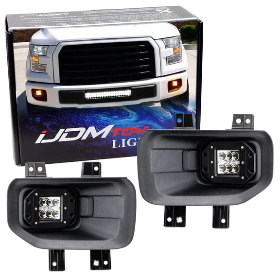 24W Amber Flush Mount LED Pod Fog Kit For 2015-20 Ford F150 & 2017-20 Ford F250 SuperDuty, Includes (2) High Power LED Cubes & Set of Mounting Brackets