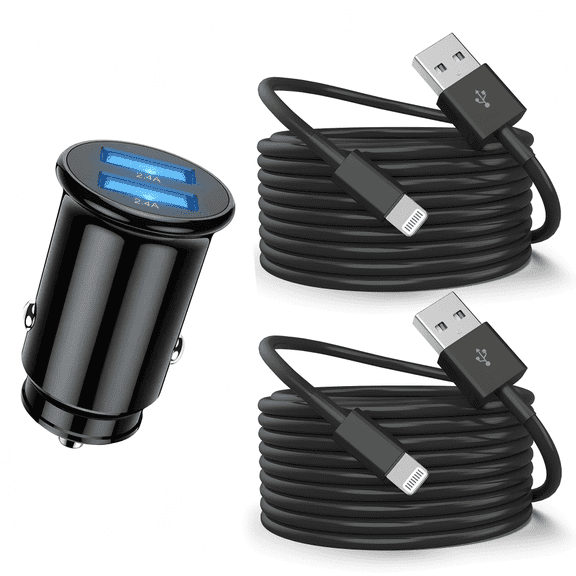 Car Charger,Fast Charger,2 Fast Charger Cables,24w Car Chargerwith 3 ft Charger Cables Compatible with iPhone 14/iPhone 13/iPhone 12/iPhone 11/iPhone x