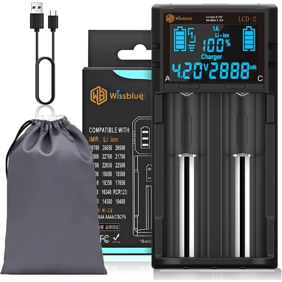 24W DC 18650 Battery Charger, Including LCD Displayable Capacity, Discharge Test Function, Intelligent Universal Fast Charger, Suitable for All Lithium ion Ni-Ni-cd th AA AAA Batteries