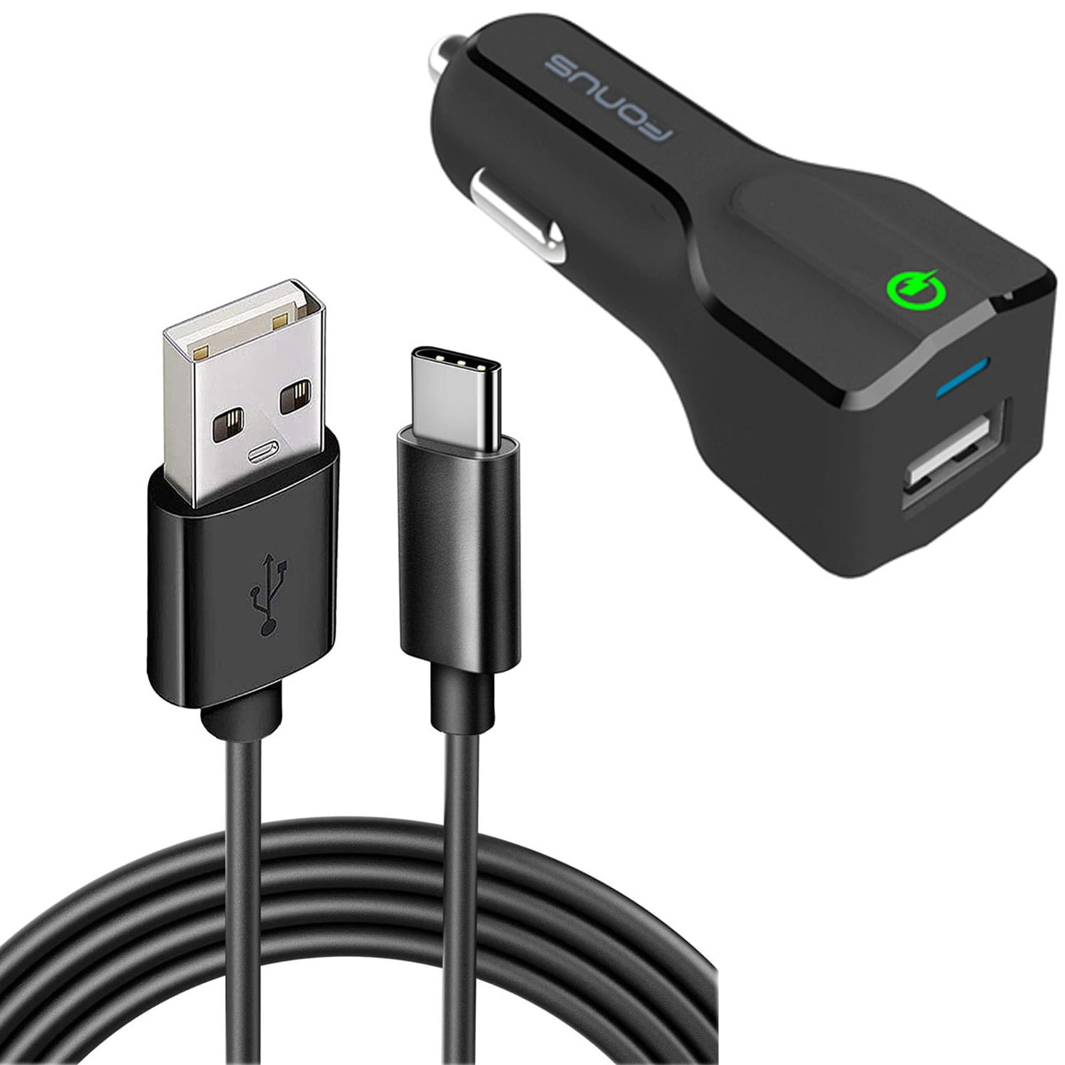 24W Fast Car Charger for Amazon Fire HD 7, 8 Kids Plus Pro (12th Gen 2022), Fire HD 8 (12th Gen 2022) 2-Port USB 6ft Cable Type-C Turbo Charge DC Socket
