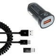 thumbnail image 1 of 24W Fast Car Charger for Consumer Cellular Verve Snap/Connect - Coiled USB Cable Micro-USB to USB-C Adapter Power Cord Wire Quick Charge DC Socket for Consumer Cellular Verve Snap/Connect, 1 of 5