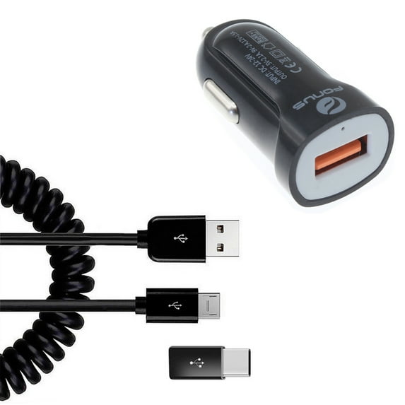 24W Fast Car Charger for Samsung Galaxy Tab Active 4 Pro 10.1" (2022)/(2019) - Coiled USB Cable Micro-USB to USB-C Adapter Power Cord Wire Quick Charge for Galaxy Tab Active 4 Pro 10.1" (2022)/(2019)