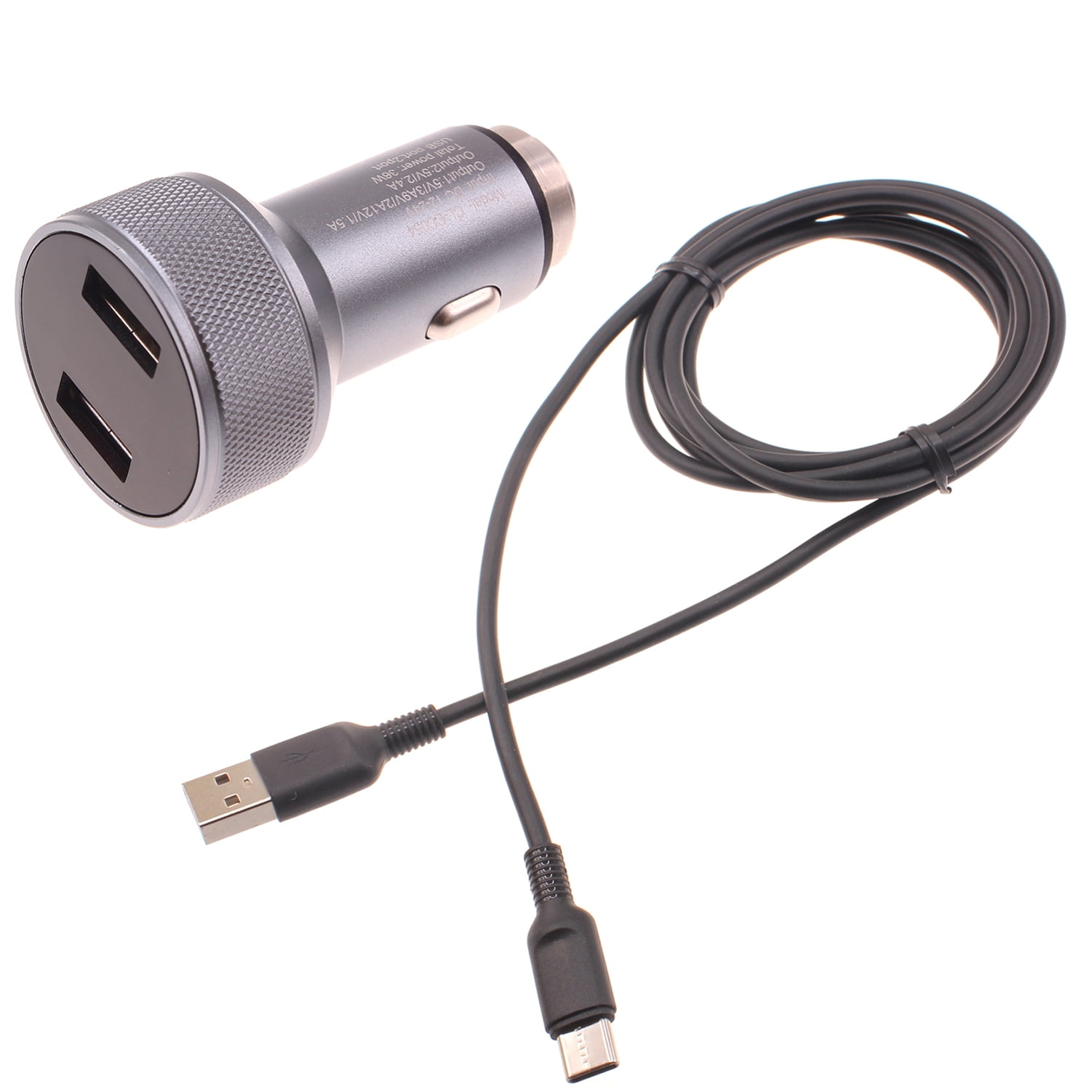 24W Fast Car Charger for Nokia XR21, T21, X100 - 2-Port 6ft USB-C Cable DC Socket Power Adapter