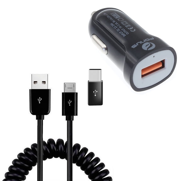 24W Fast Car Charger for Samsung Galaxy Z Flip7/Z Flip7 FE - Coiled USB Cable Micro-USB to USB-C Adapter Power Cord Wire Quick Charge DC Socket