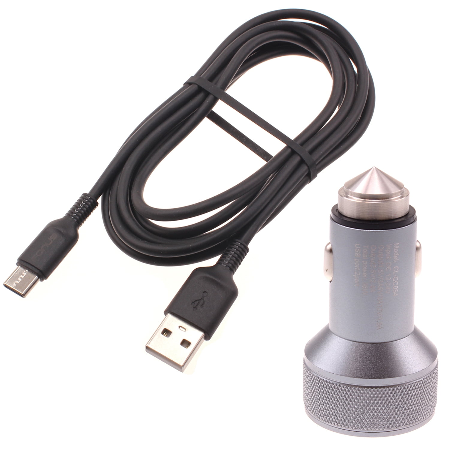 24W Fast Car Charger for TCL 20S, 20 SE, 10 5G UW, Pro 5G Phones - 2-Port 6ft USB-C Cable DC Socket Power Adapter