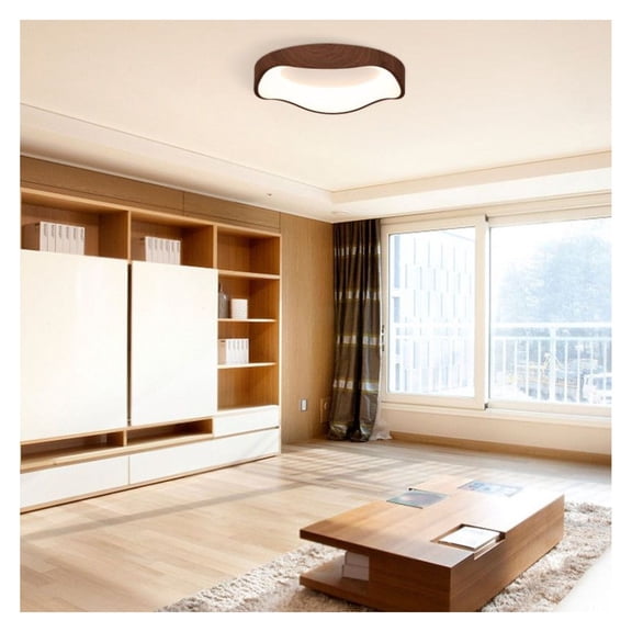 24W LED Ceiling Light, Modern Wood Pattern Metal Frame Fixture - 16.5" Round Flush Mount - 3000K Warm White, 83 CRI - for Bedroom, Living Room, Hallway