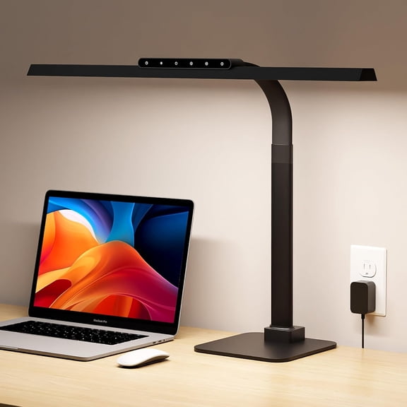 24W LED Desk Lamp, 112 High-Bright Eye-Caring Architect Light, 3000K-6000K Stepless Dimmable Touch Control, Weighted Metal Base, Auto-Dimming & Memory Function for Home Office, Reading, Gaming, Black