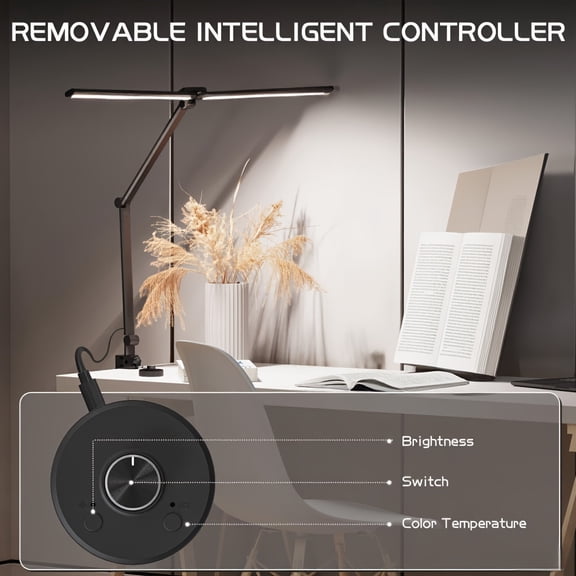 24W LED Desk Lamp, 3000K-5500K Adjustable, 144 LEDs, Memory Function, Detachable Controller, 31.5" Extendable Light Bar