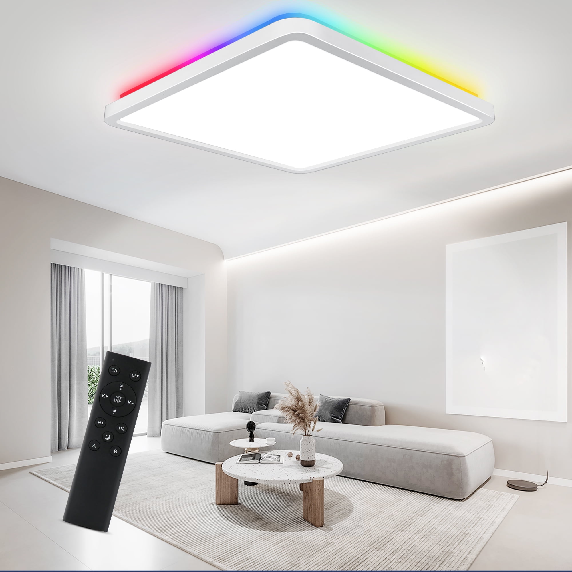 24W LED Dimmable Ceiling Light With Remote Control, 7 RGB Colours Changing Ceiling Lamp 3W Backlight For Bedroom, Living Room And Drawing Room