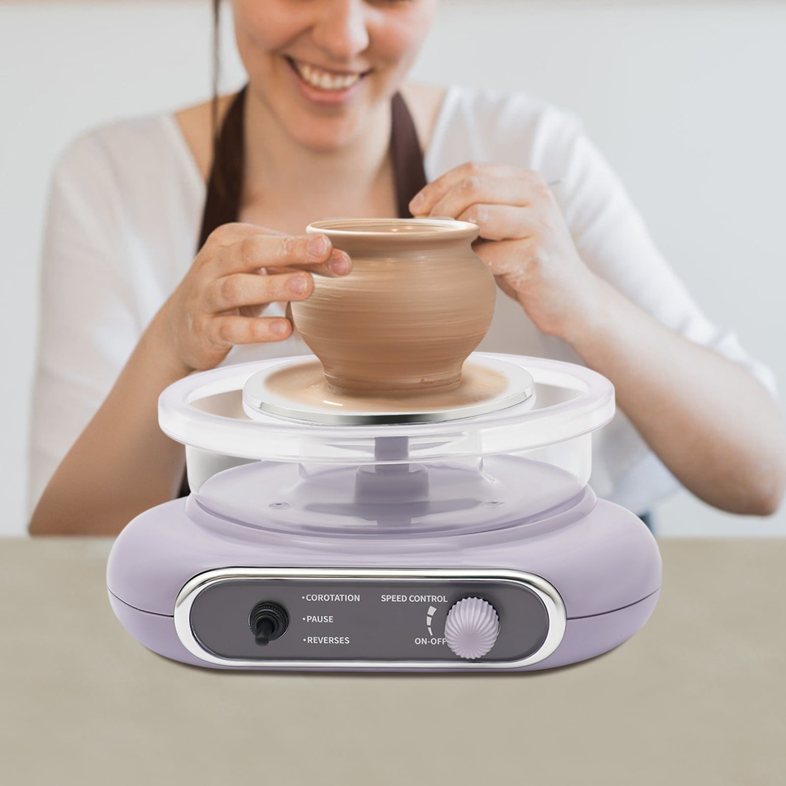 24W Taro Grey Electric Adjustable Speed Pottery Machine Mini Pottery Wheel Machine Kit with Pedal Switch