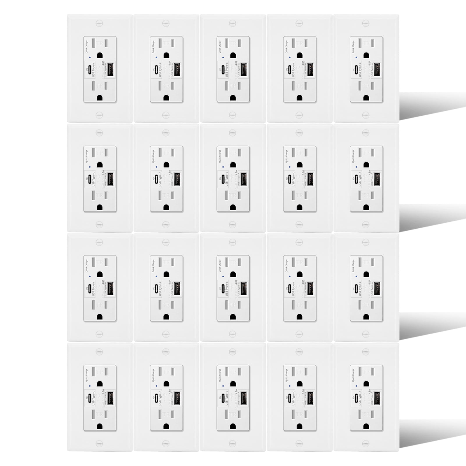 Hc Outlet 24W USB C Outlets Fast Charging,Greencycle 20PK 15Amp Electrical Outlet ...