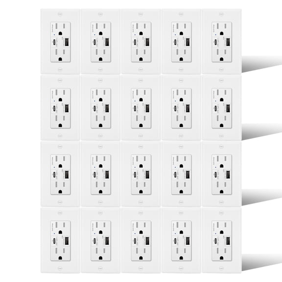 24W USB C Outlets Fast Charging,Greencycle 20PK 15Amp Electrical Outlet With USB C Ports,Quick Charge Without Adapter Type C Outlet (4.8A/5V),Tamper Resistant with Wall Plate ETL Listed