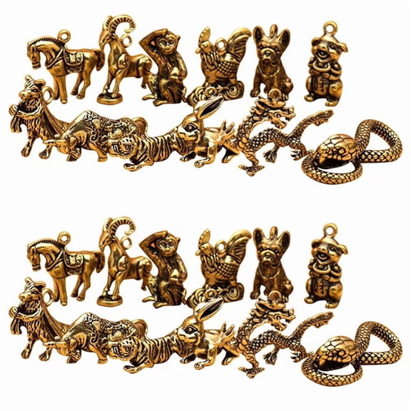 24X Chinese Zodiac Dragon Statue Bronze Figurine Ornaments Antique Copper Animal Miniature Collection Home Decor Crafts