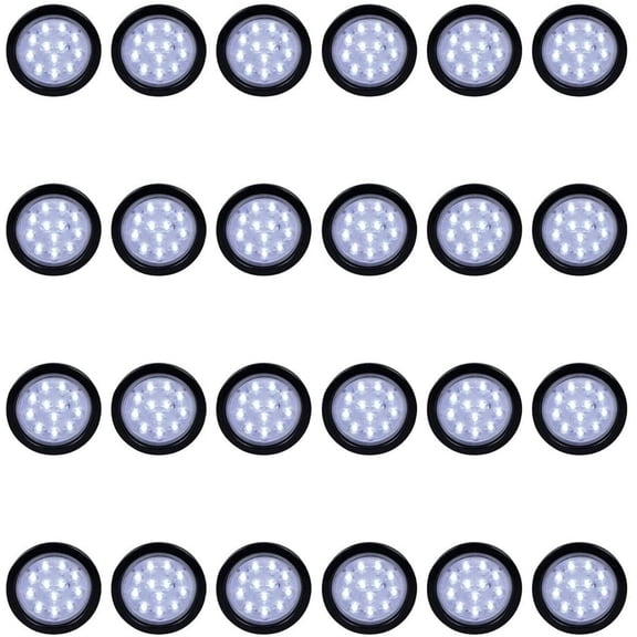 24X Clear Lens White 12 LED 4" Round Back-up Reverse Light Grommet Plug Kit Truck Trailer RV