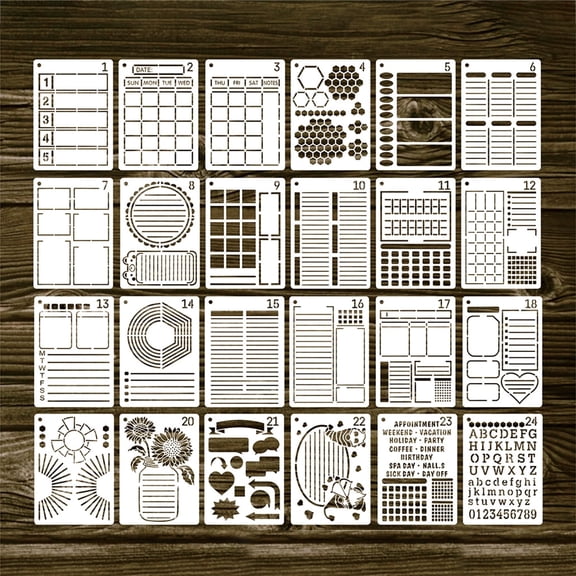 24X Reusable Productivity Journal Stencils Set Planner Templates for Creating Calendars Schedule