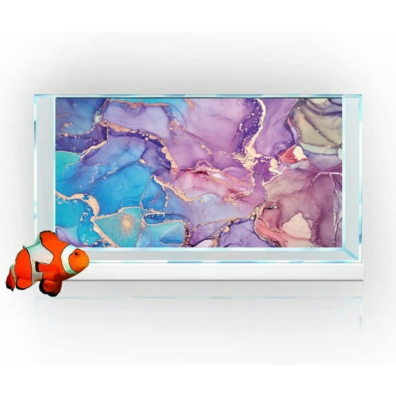 24X12IN Blue Purple Marble Aquarium Background, Art Abstract Pink Gold Line Marble Terrarium Background, Coloful Marble Glass Terrarium Background with 8 EVA Double-Sided Tape