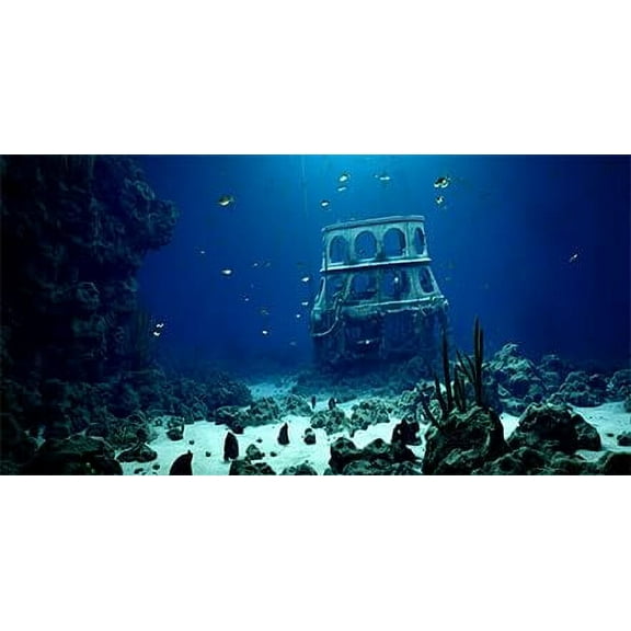 24X12IN Natural Undersea Aquarium Background, Undersea Beach Fish Tank Background, with 8 EVA Double-Sided Tape