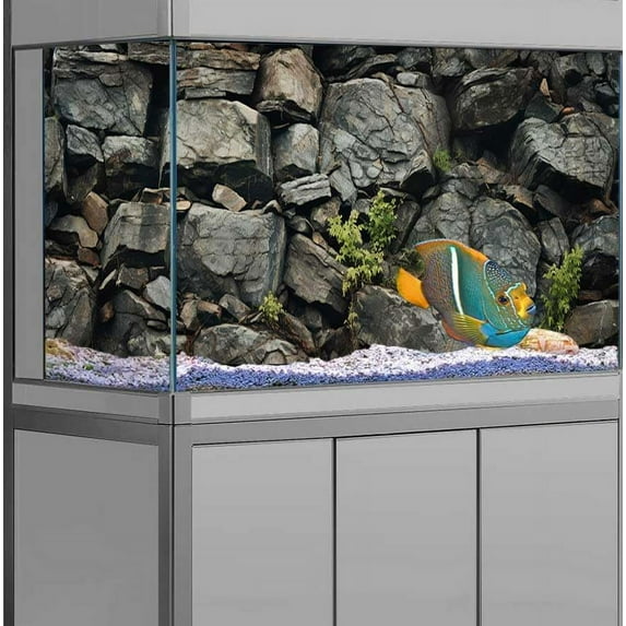 24X12IN Stone Aquarium Background, Rock Fish Tank Background, Natural Rocky Glass Terrarium Background with 8 EVA Double-Sided Tape