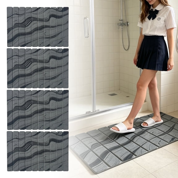 24X16 Inch Stone Bath Mat for Bathroom, Quick Drying Bath Mat, Non Slip Bath Mat for Tub, Absorbent Bath Mats Quick Dry, Anti-Fungal Wavy Marble Design Diatomaceous Earth Shower