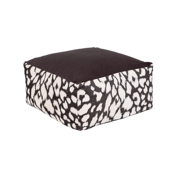24X24 Black + White Leopard Print Pouf