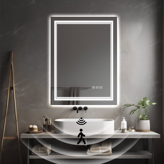 Odernirror 24"x32" LED Bathroom Mirrors with 3 Lighting Modes, Body Sensor, Anti-Fog Tempered Glass Mirror