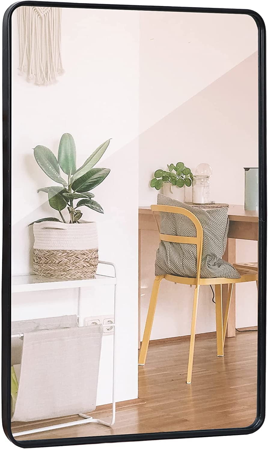 24X36 Inch Black Wall Mirror For Bathroom, Stainless Steel Metal Frame