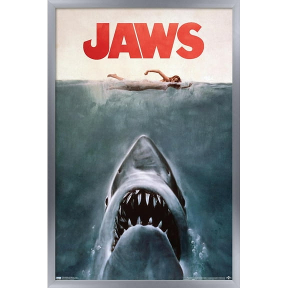 24X36 Jaws - One Sheet Wall Poster, 24" x 36", Framed