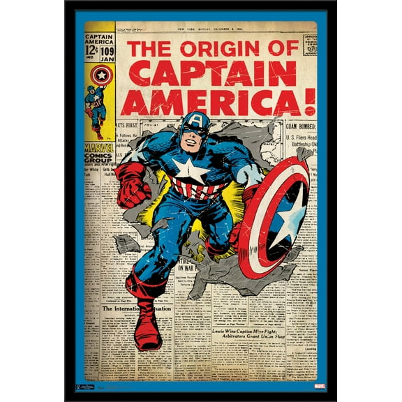 24X36 Marvel Comics - Captain America - The Original Wall Poster, 24" x 36", Framed