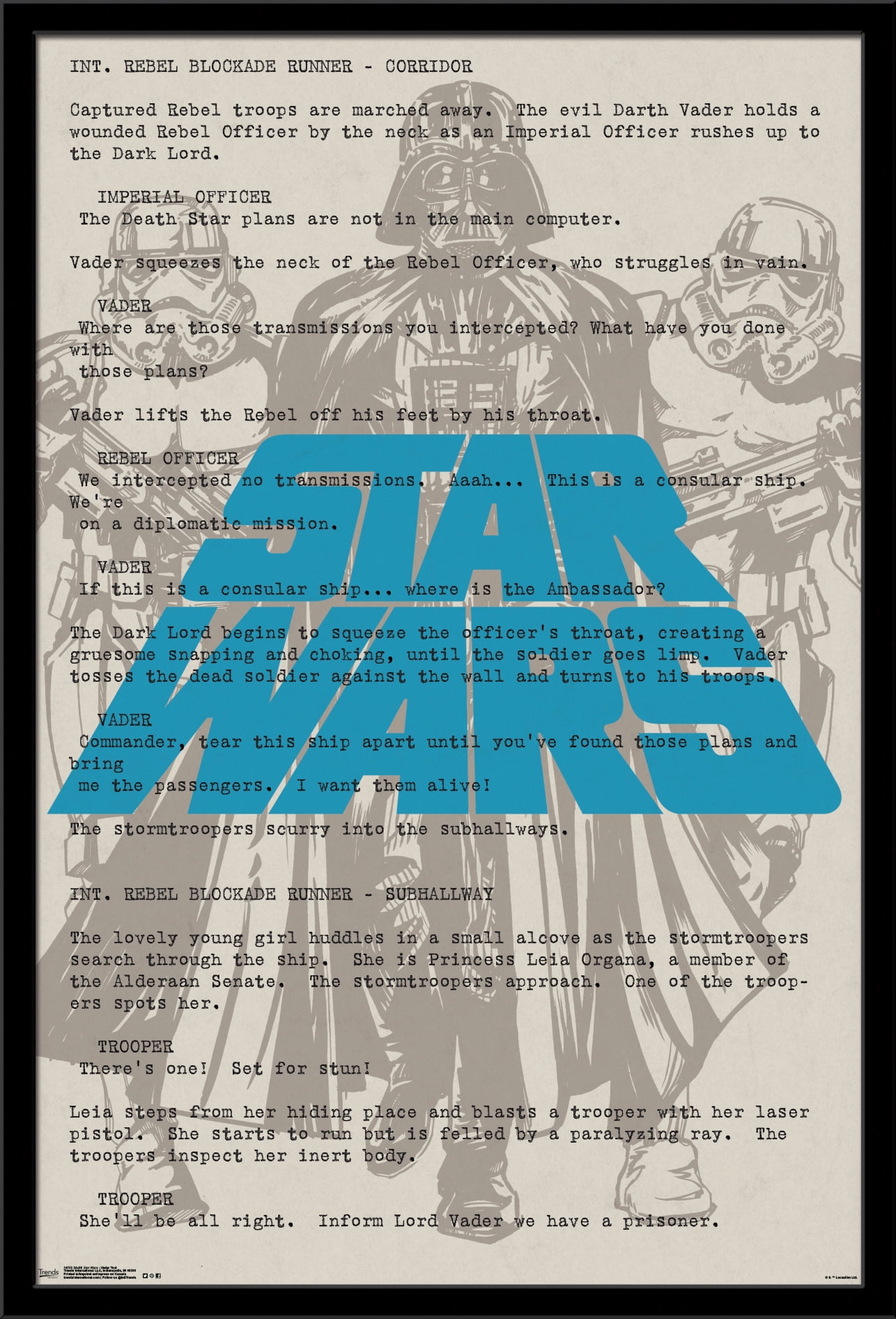 24X36 Star Wars: Saga - Darth Vader Text Wall Poster, 24" x 36", Framed
